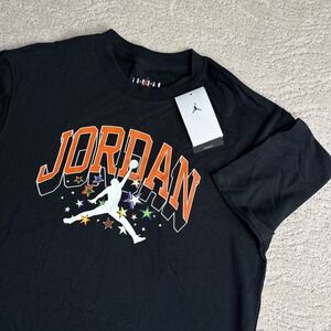 Women's NEW XS Oversized Fit Air Jordan Short‎ Sleeve Black Graphic Tshirt